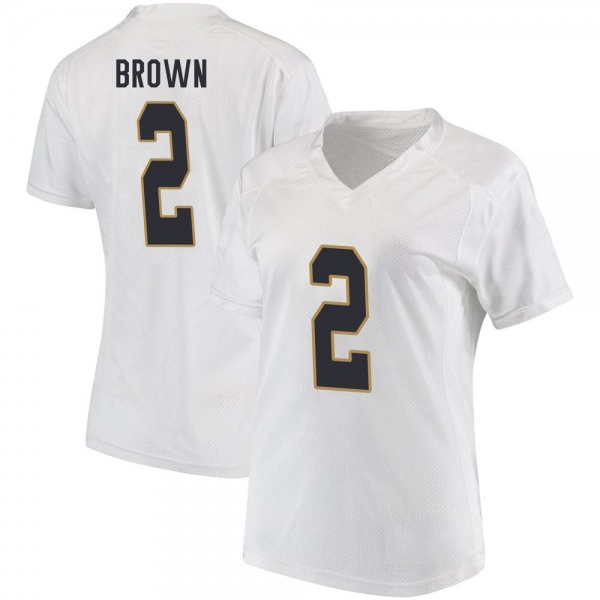 DJ Brown Notre Dame Fighting Irish NCAA Women's #2 White Replica College Stitched Football Jersey BNK2555VV